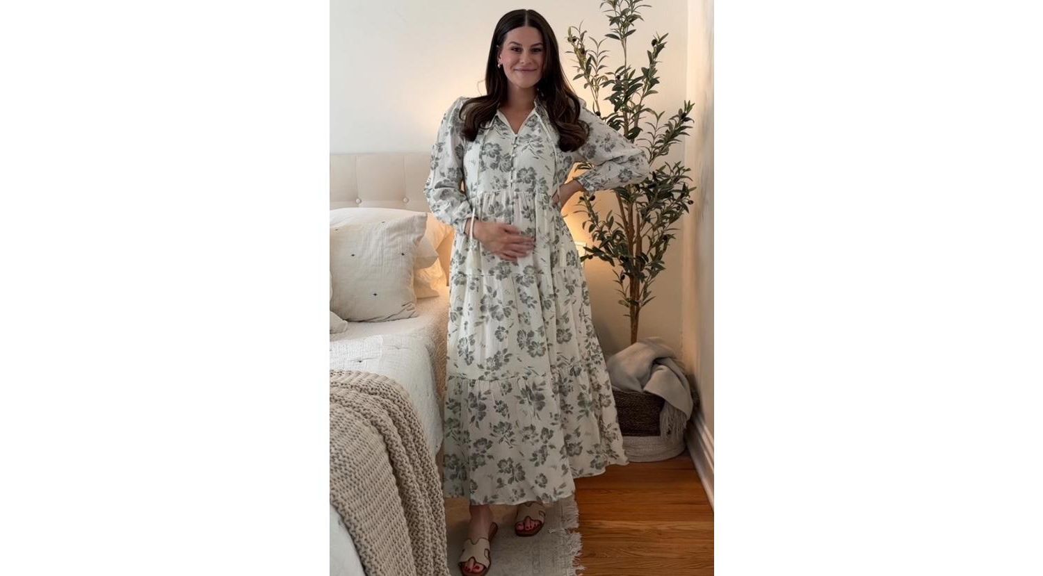 Women's Black Floral Button Front Tiered Long Sleeve Maxi Dress