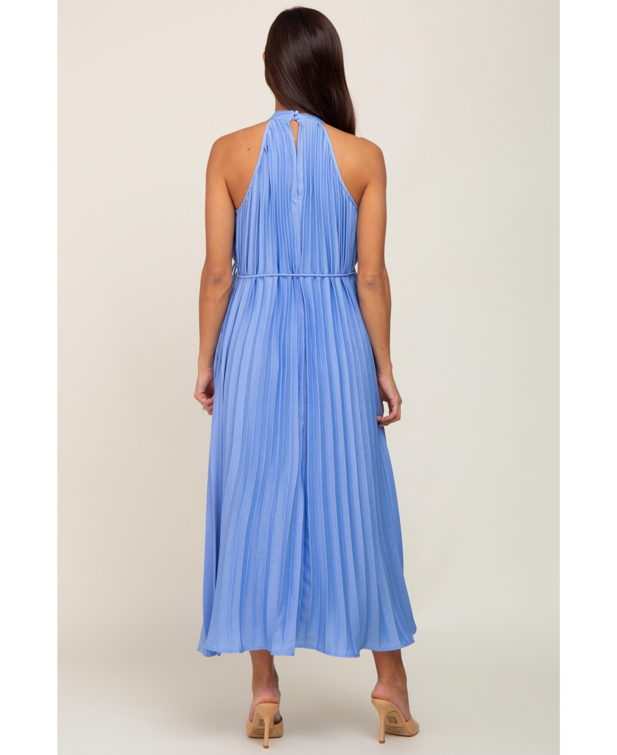 Pinkblush Maternity Light Blue Pleated Halter Dress