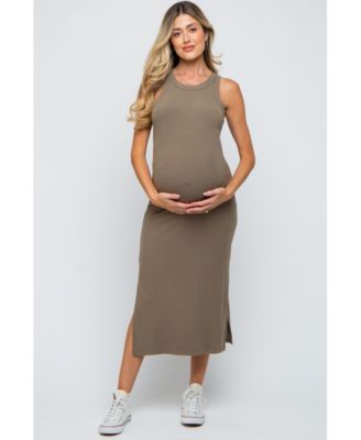Maternity Taupe Ribbed Side Slit Tank Dress