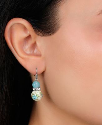 Blue Rose Bead Drop Earrings
