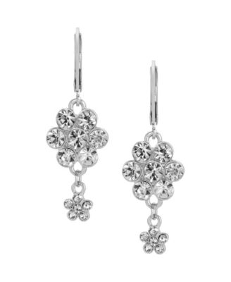 Silver Tone Crystal Flower Earrings