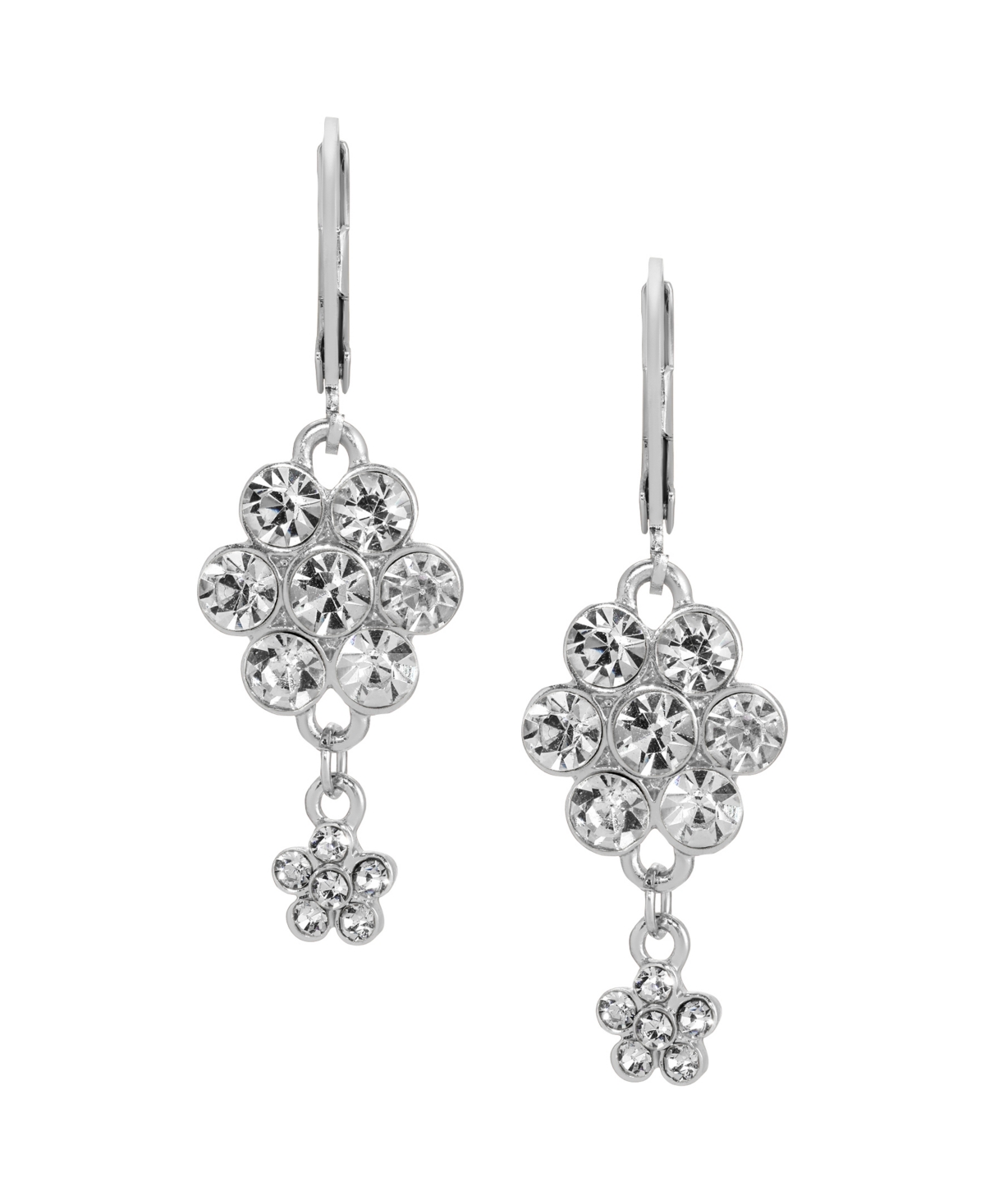 2028 Silver Tone Crystal Flower Earrings In White