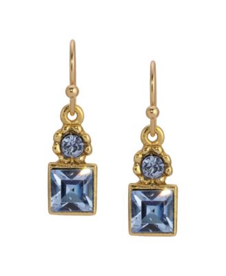 Gold Tone Blue Square Drop Earrings