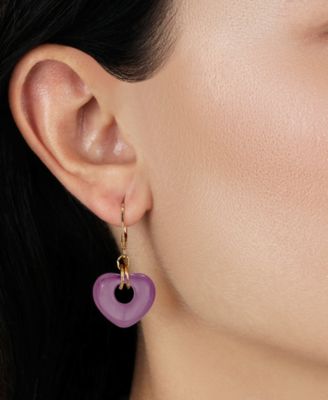 Gold Tone Heart Drop Leverback Earrings