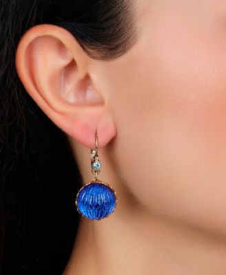Round Blue Ribbed Crystal Earring