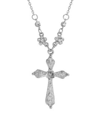 Silver Tone Cross Crystal Necklace