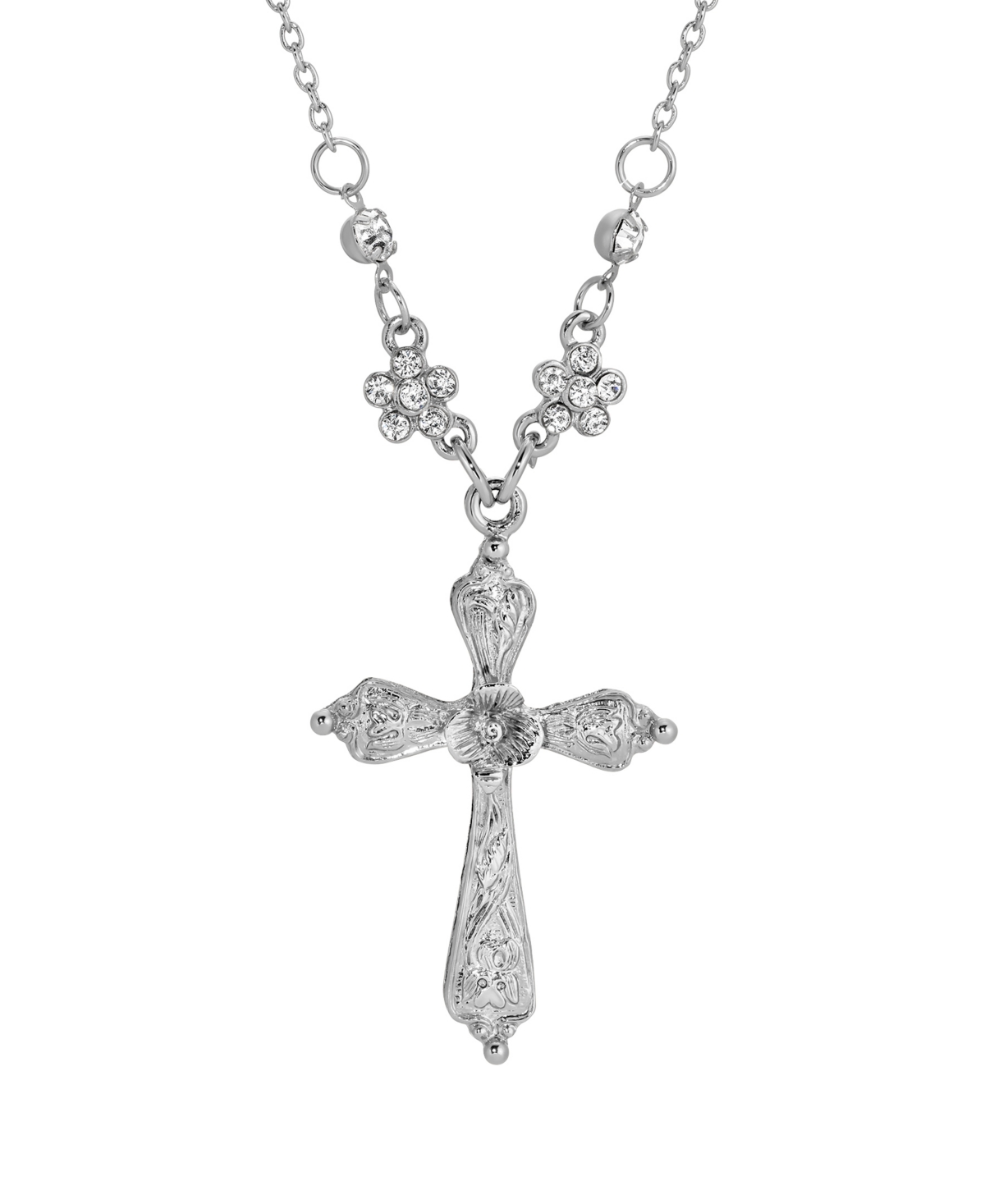 2028 Silver Tone Cross Crystal Necklace In Silver