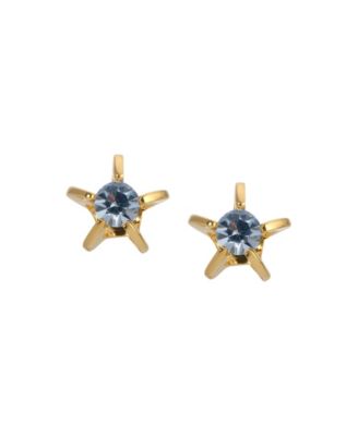 Gold Tone Lt Blue Star Stud Earrings