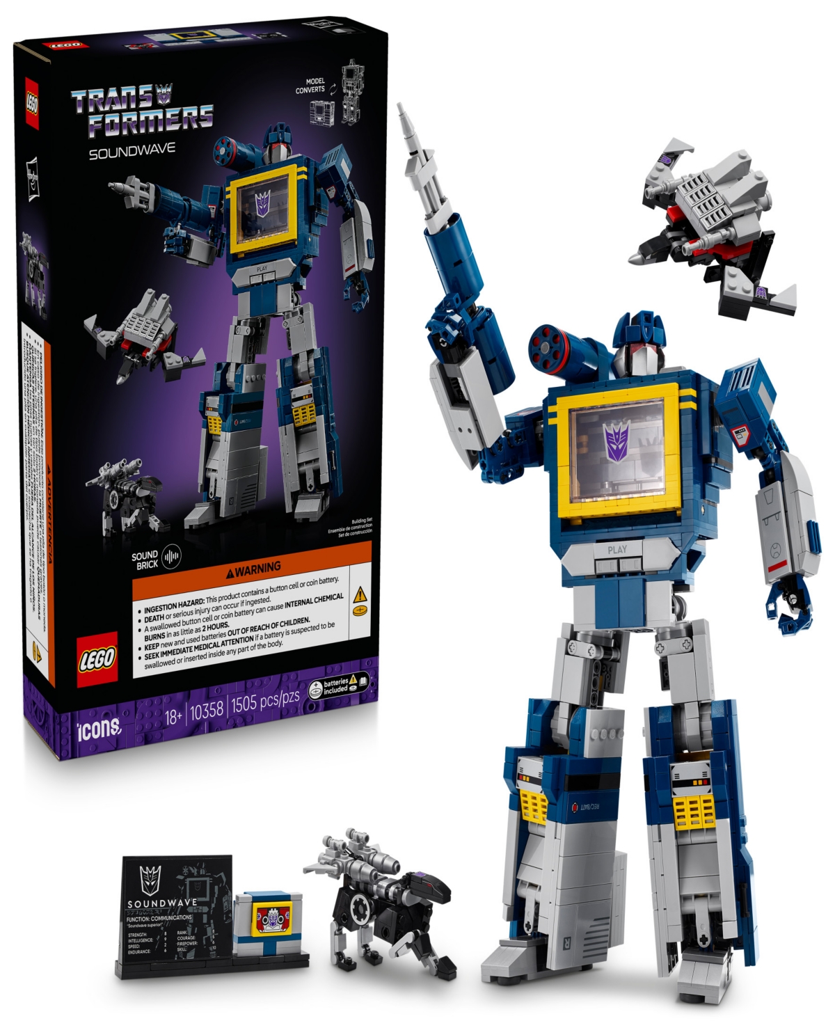 Lego Icons Transformers: Soundwave Model Kit 10358, 1505 Pieces In Multi