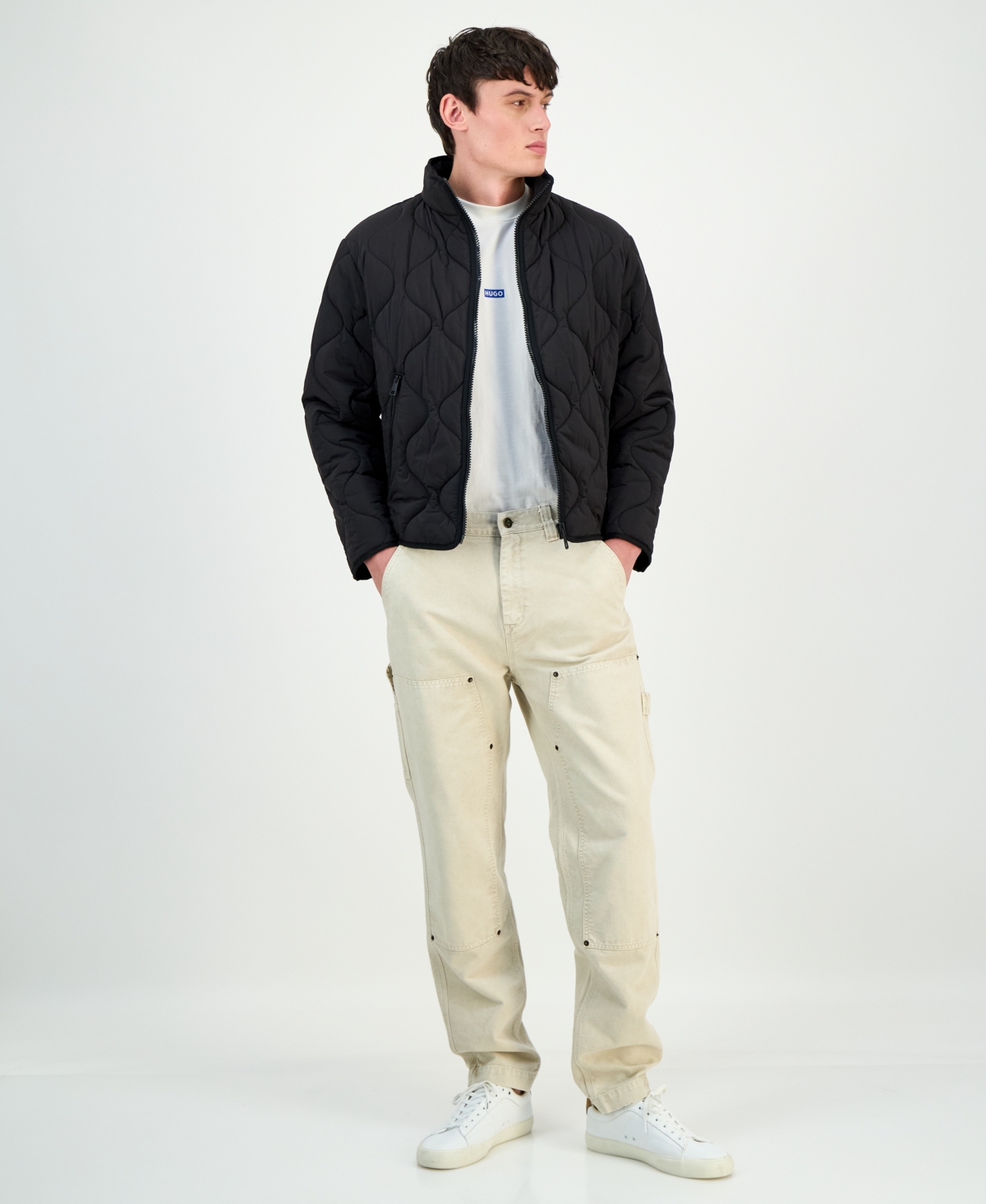 Hugo Boss Quilted Zip-up Jacket In Black