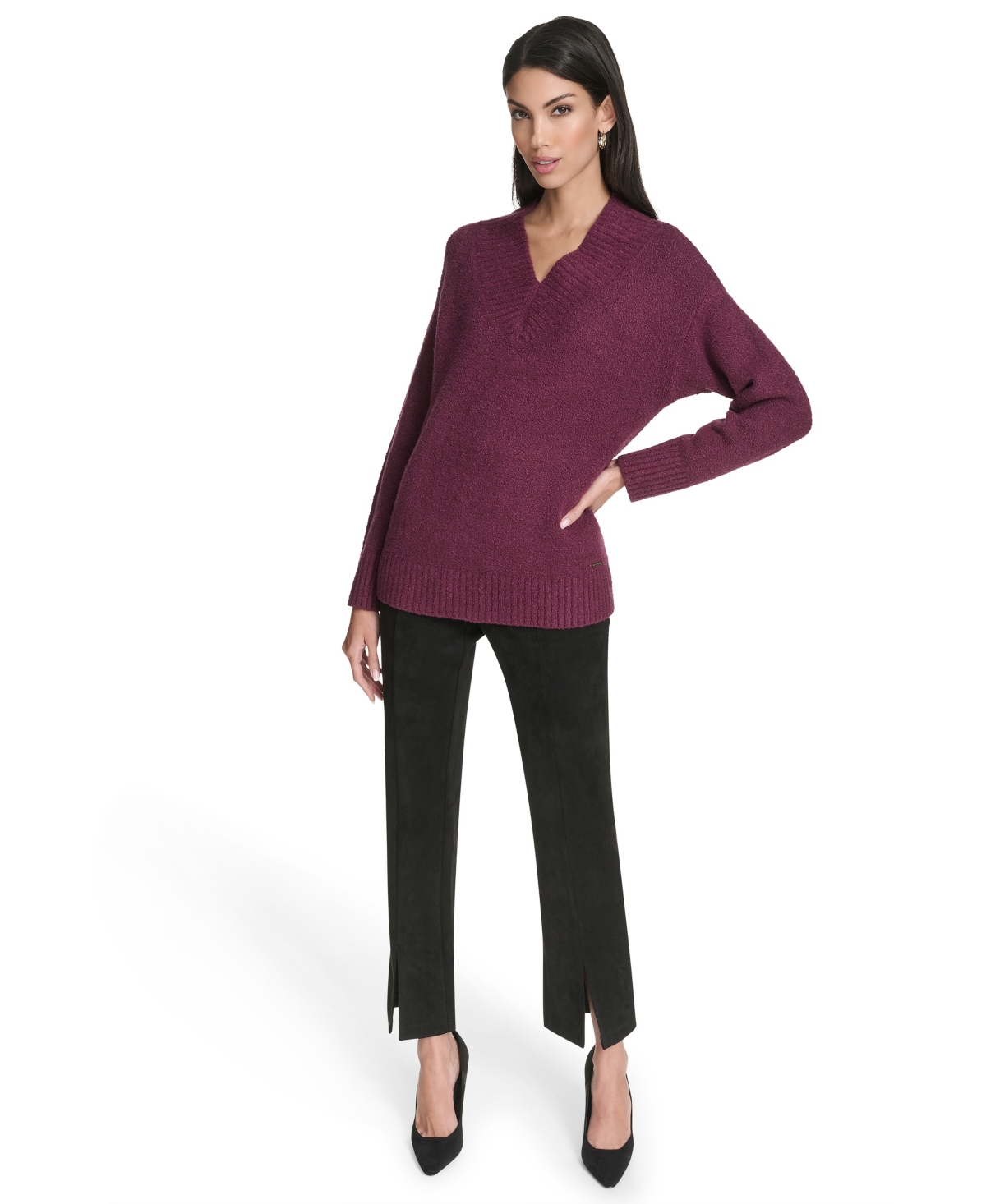 Halston Women's Chunky Boucle Long Sleeves Sweater In Purple