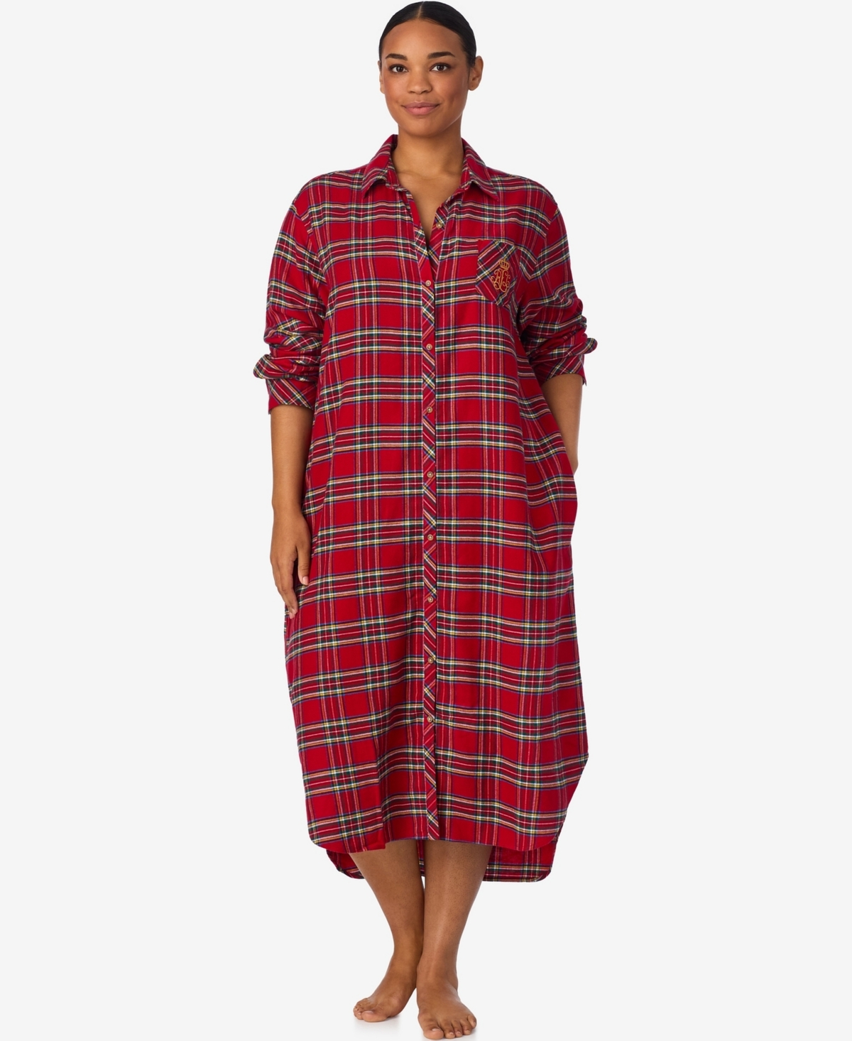 Ralph Lauren Plus Size Long Sleeve Sleepshirt In Red