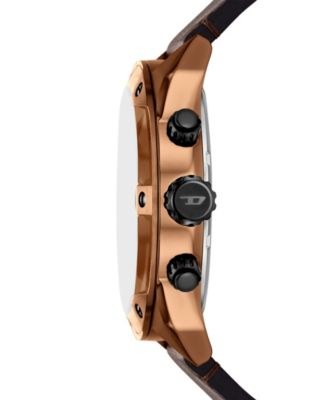 Men's Spiked Quartz Chronograph Brown Leather Watch, 49mm