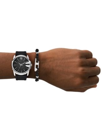 Men's Master Chief Quartz Three-Hand Date Black Silicone Watch Gift Set, 43mm