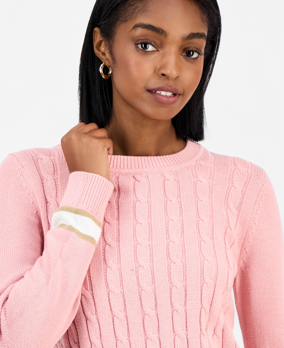 Nautica Jeans Women's Thick-tipped Cable-knit Crewneck Sweater In Pink