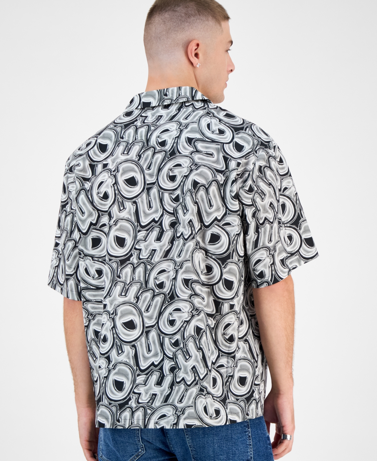 Hugo Boss Men's Eligino Short-Sleeve Logo Print Button-Front Camp Shirt