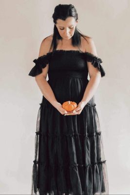 Maternity Smocked Mesh Ruffle Accent Midi Dress