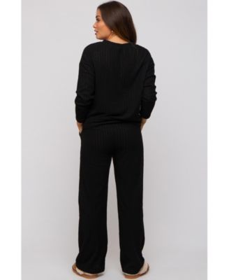 Maternity Black Ribbed Soft Knit Long Sleeve Pajama Set