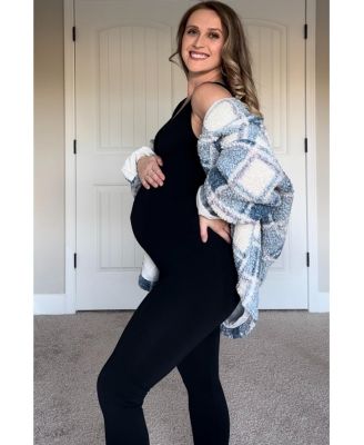 Maternity V-Neck Seamless Ribbed Fitted Jumpsuit