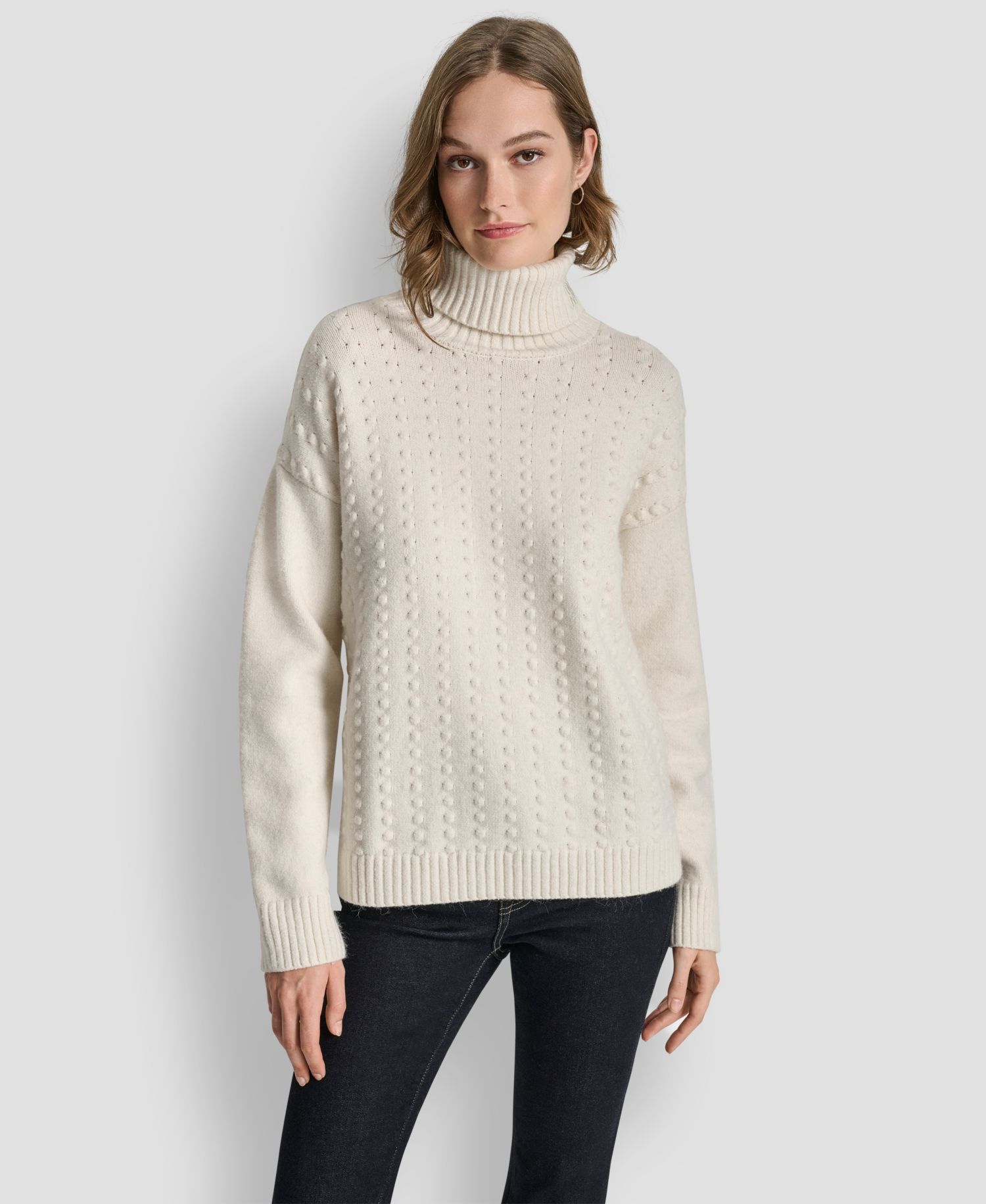 Women's Turtle Neck Bobble Stitch Long Sleeve Sweater