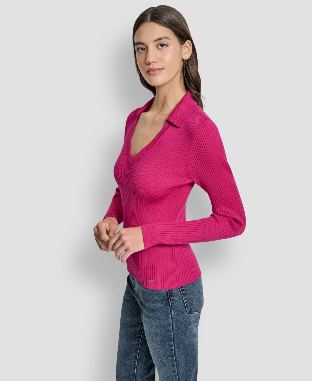 Dkny Jeans Women's Ribbed Long Sleeve Sweater In Pink