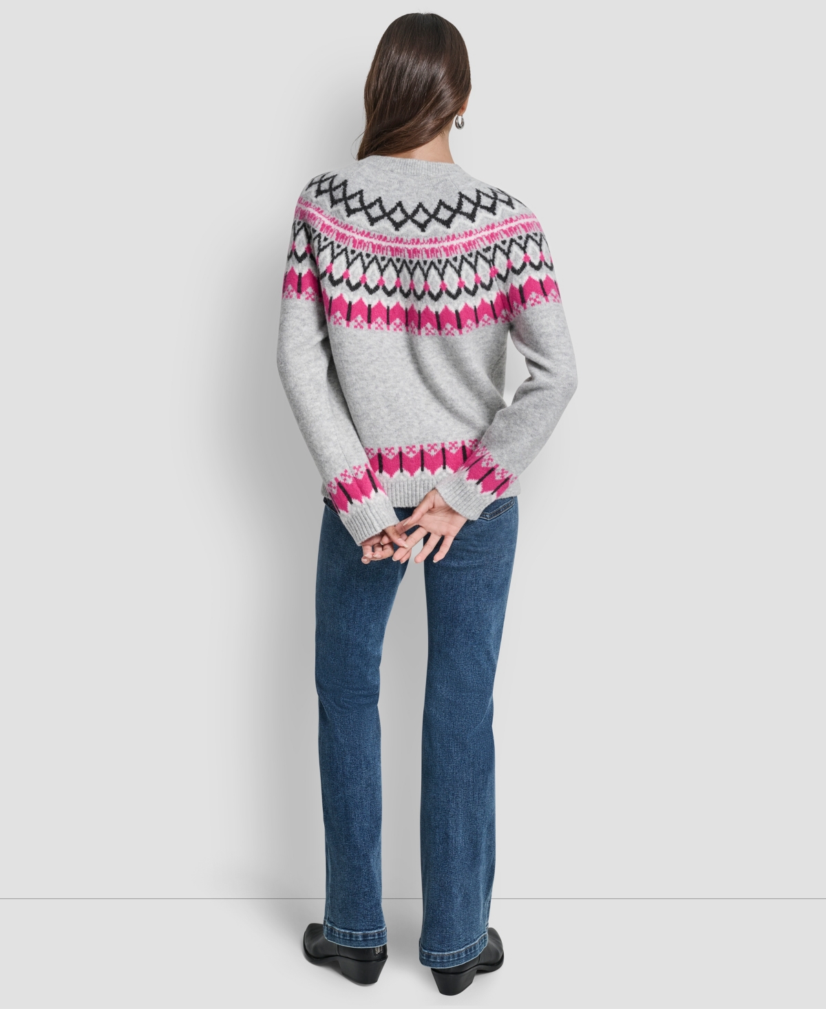 Dkny Jeans Women's Fair Isle Crewneck Raglan Sweater In White