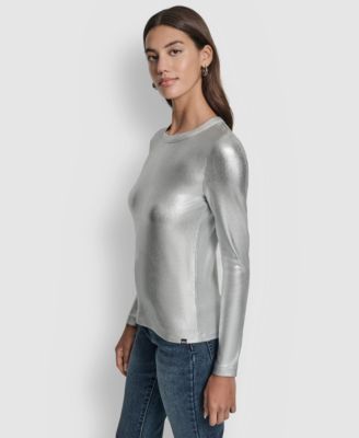 Women's Foil Rib Crewneck Long Sleeve Top