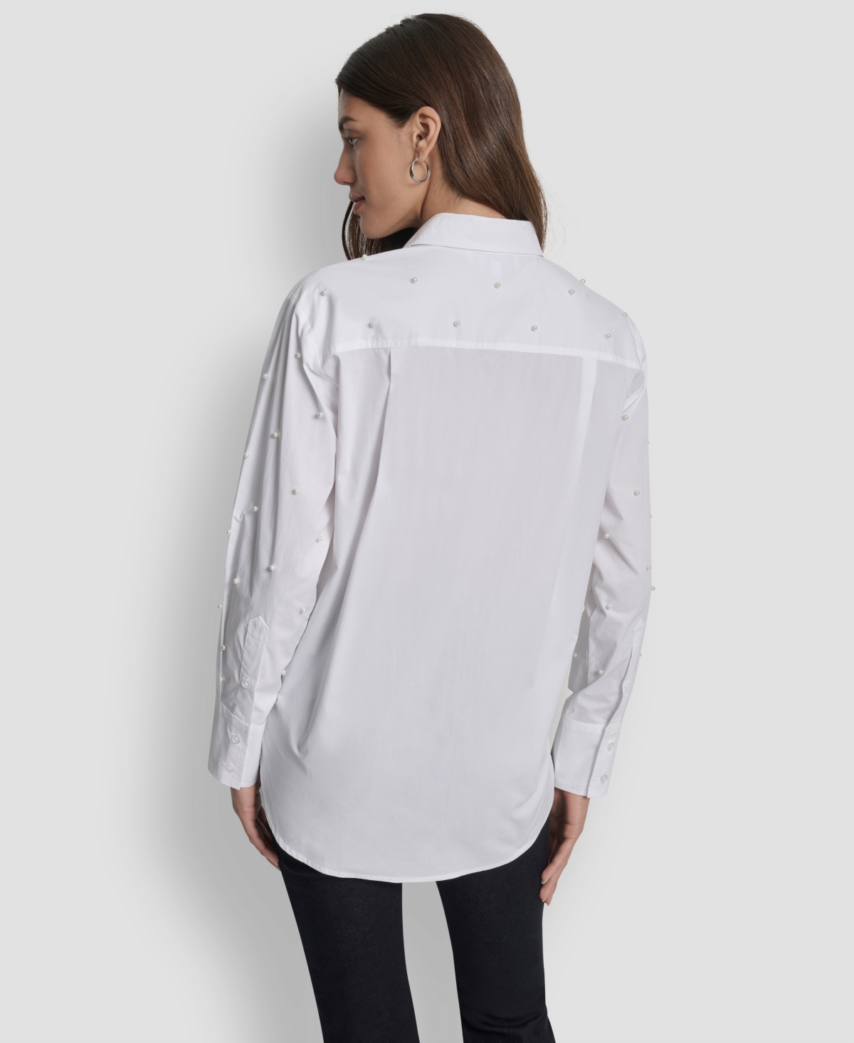Dkny Jeans Women's Imitation Embellished Long Sleeves Shirt In White
