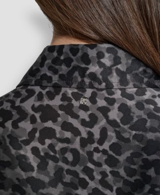 Women's Print Long Sleeve Satin Tie Dress