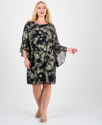 Connected - Plus Size Ruffled-Cuff 3/4-Sleeve Dress