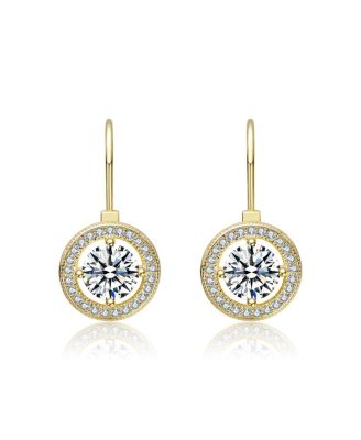 14K Gold Plated with Round Colored Cubic Zirconia Leverback Earrings