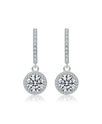 Clear Cubic Zirconia Halo Drop U-Hoop Earrings