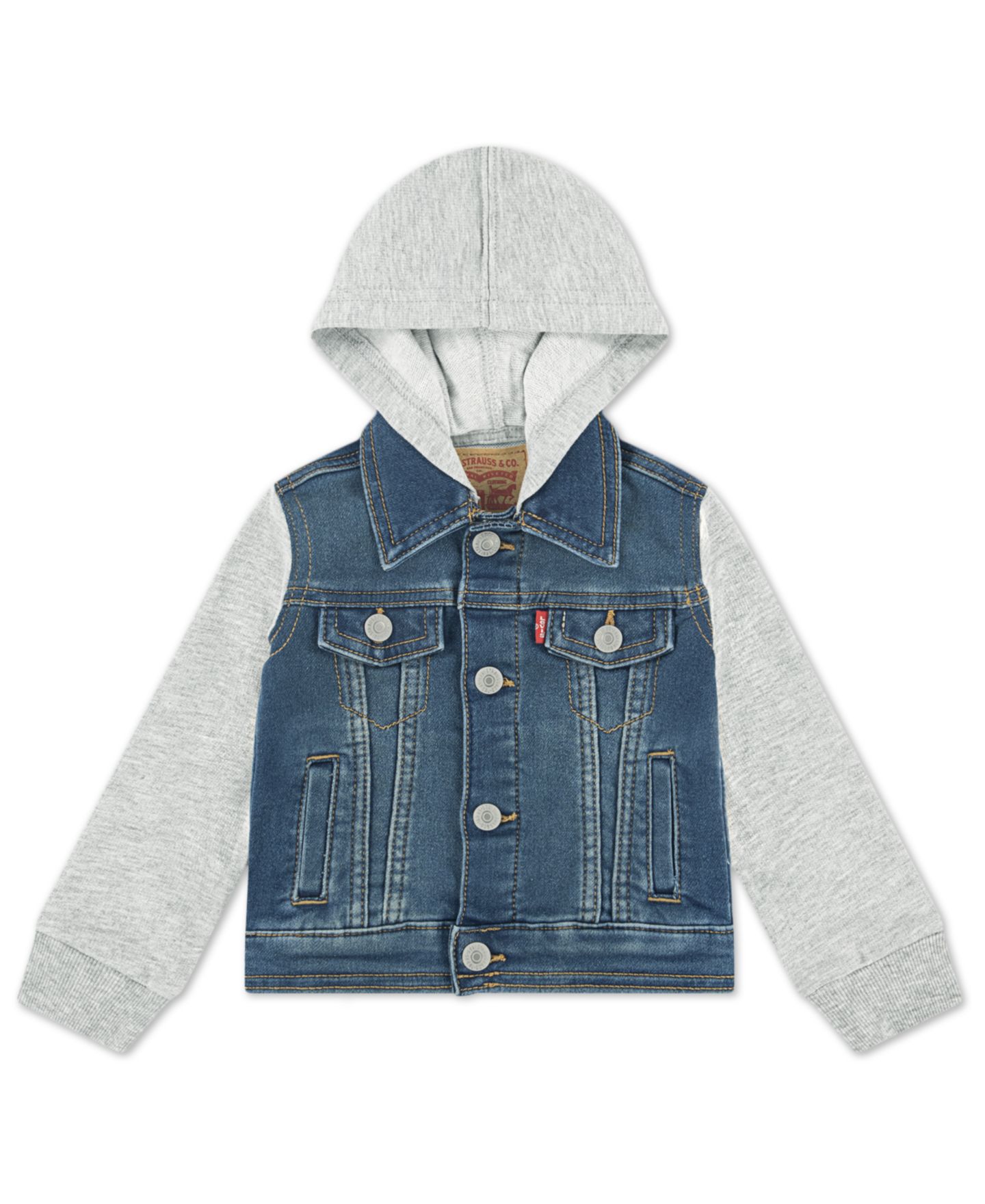 Куртка Levi's Hooded Trucker Jacket для мальчиков-малышей, цвет: Синий / Серый — фото 1
