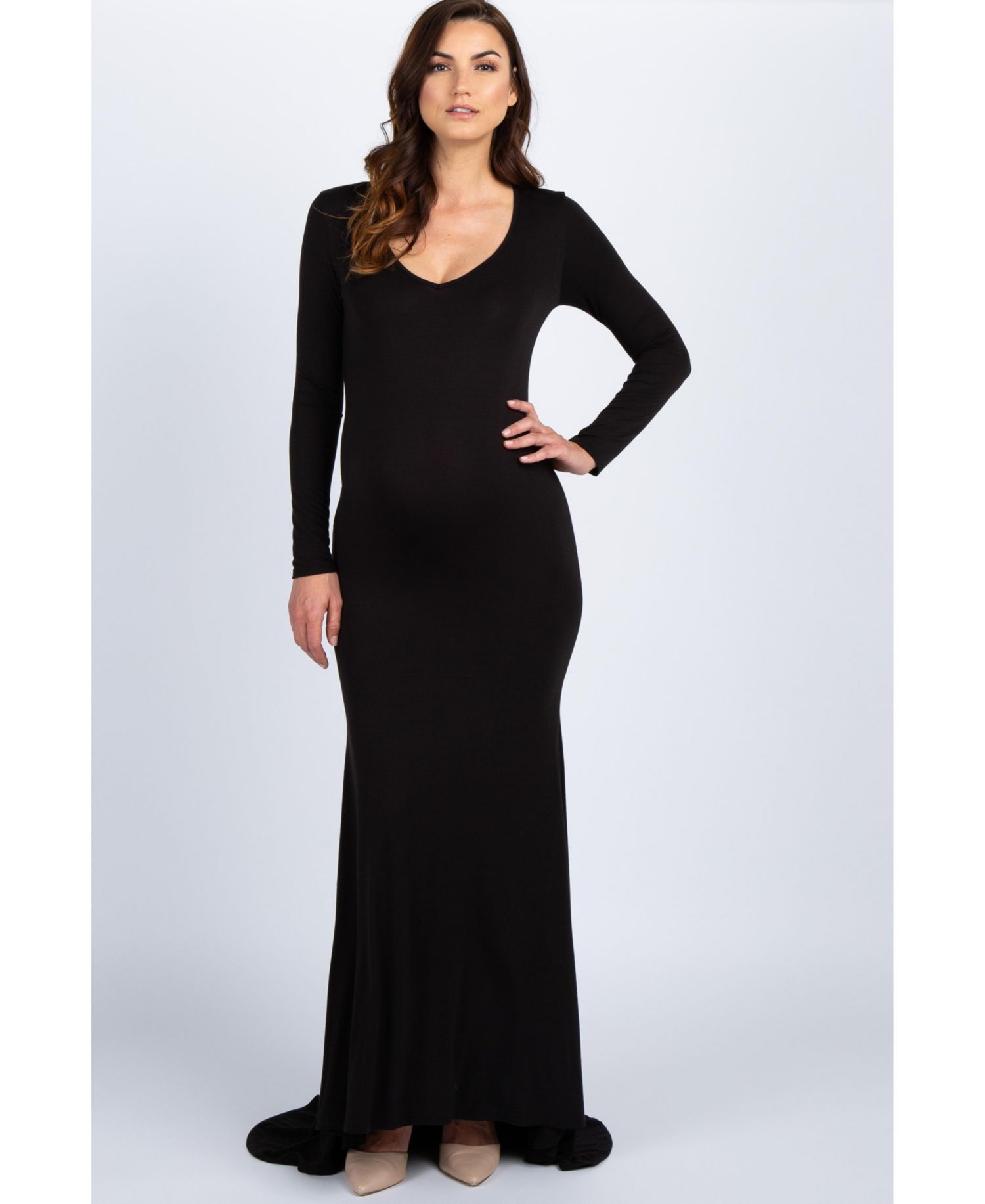 Women's Black Long Sleeve Photoshoot Gown/Dress