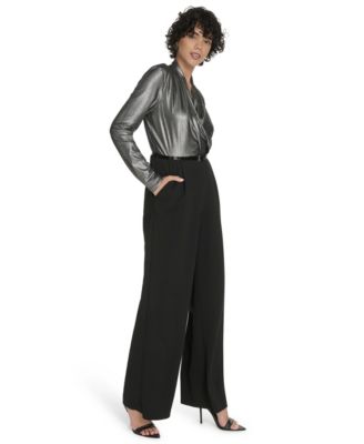 Women's Shimmer Belted Wide-Leg Jumpsuit
