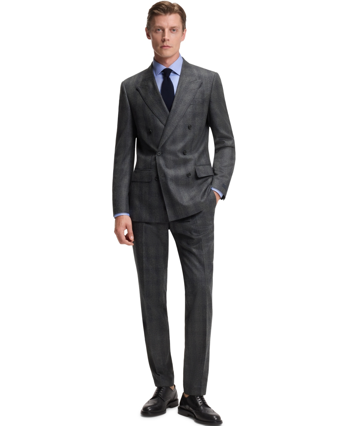 Hugo Boss Boss By  Men's Beckham X Boss Checked Wool Slim-fit Pants In Gray