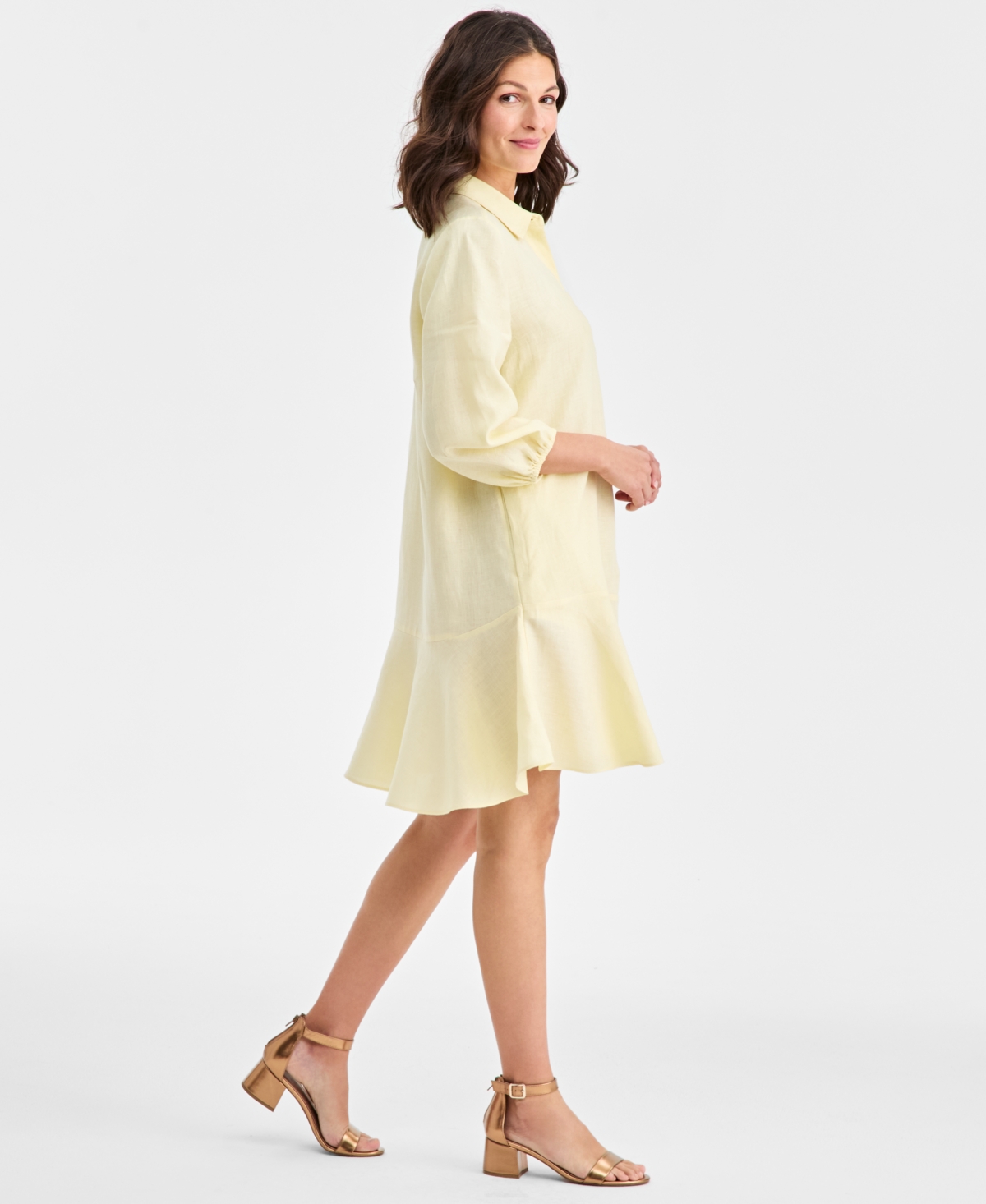 Charter Club Women's 100% Linen Flounce Shirtdress, Created For Macy's In Yellow