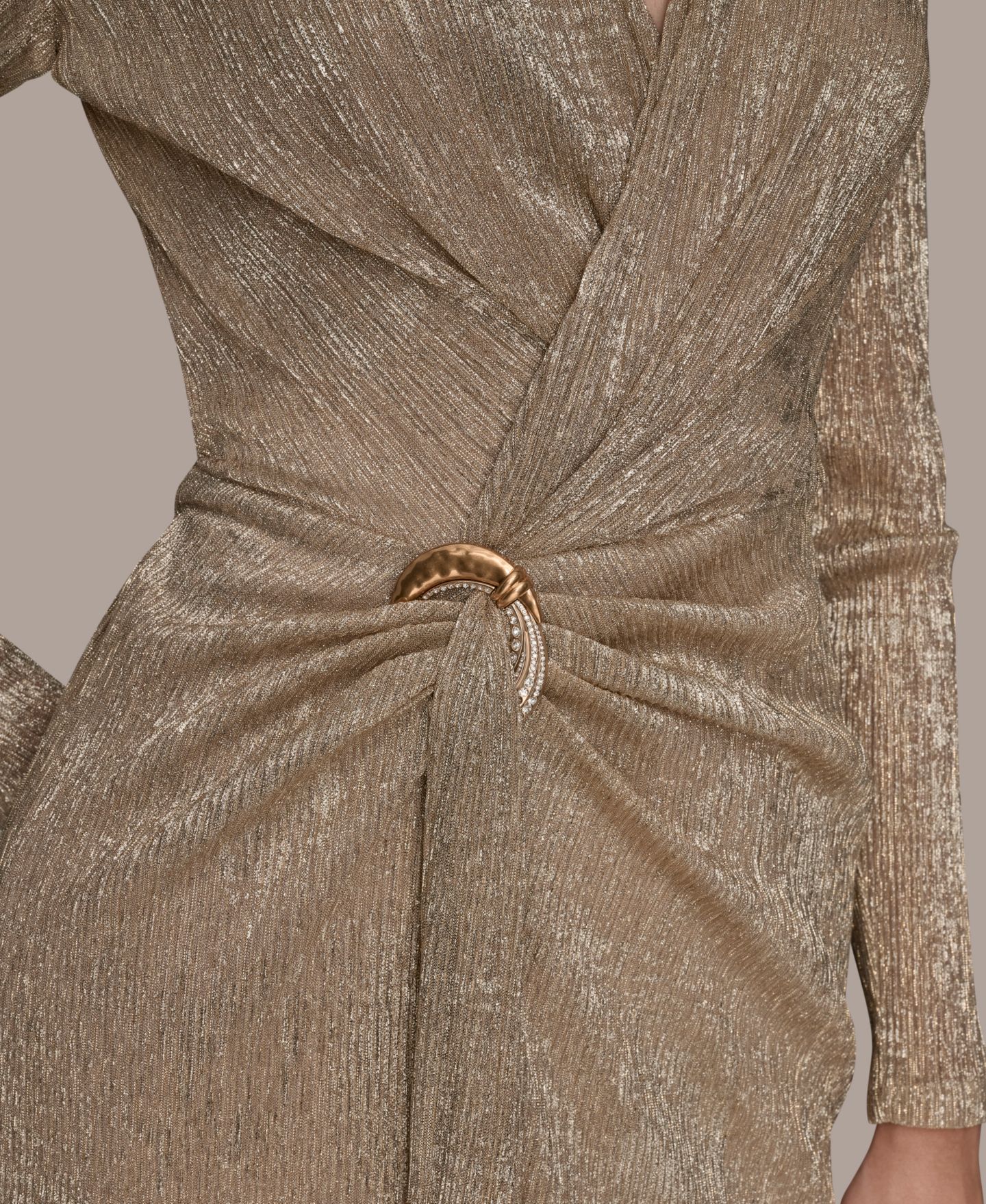 Женское платье Donna Karan New York V-Neck Draped Gown, цвет: Золотой — фото 4