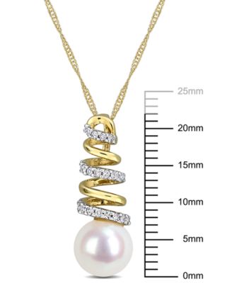 Cultured Freshwater Pearl (8mm) & Diamond (1/10 ct. t.w.) Spiral 17" Pendant Necklace in 10k Gold