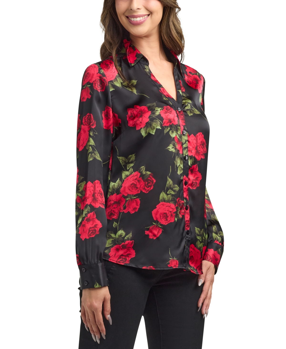 Bcx Women's Floral Print Long Sleeves Collared Shirt In Multi