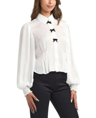 Women's Jacquard Crinkle Woven Balloon Sleeves Shirt
