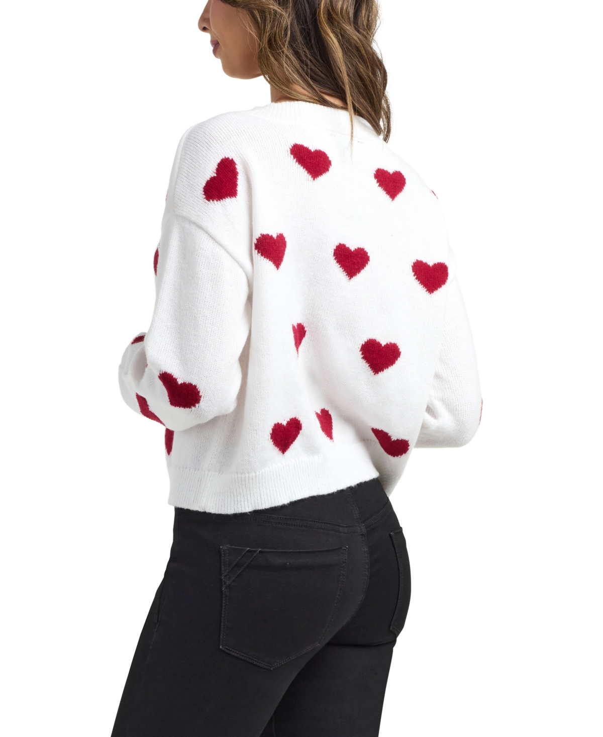 Bcx Women's V-neck Pull-on Heart Sweater In White