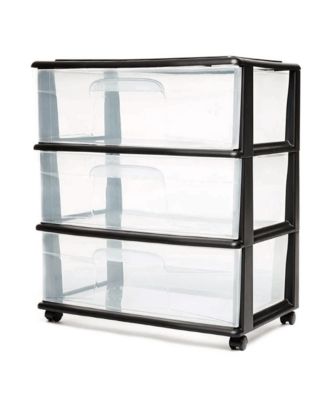 Tall Solid Plastic 3 Drawer Medium Storage Cart with Caster Wheels, Black