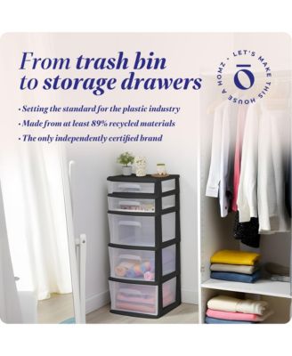 Plastic 5 Drawer Home Storage Container Tower Closet Organizer
