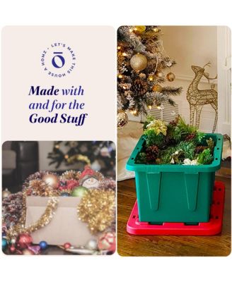 Durabilt 15 Gallon Heavy Duty Holiday Storage Tote, Green/Red (2 Pack