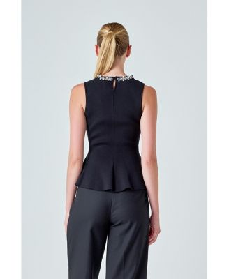 Women's Jewel Trim Peplum Top