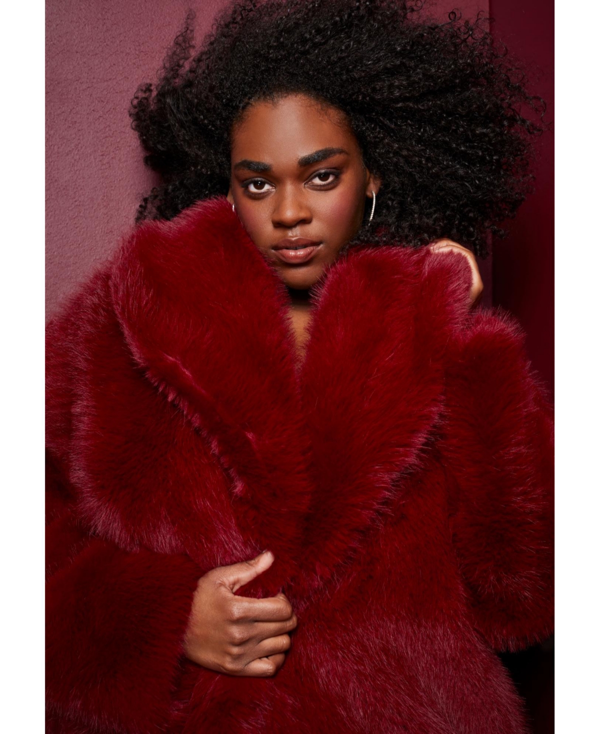 June + Vie Women's Plus Shaggy Faux Fur Coat