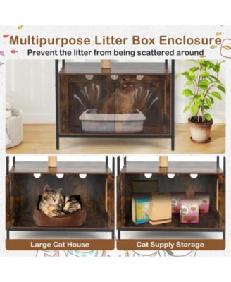 Cat Tree w/ Litter Box Enclosure w/ Hidden Washroom Scratching Posts & Pad