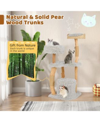 49'' Tall Wooden Cat Tree Solid Wood Cat Tower w/ Jute Scratching Posts