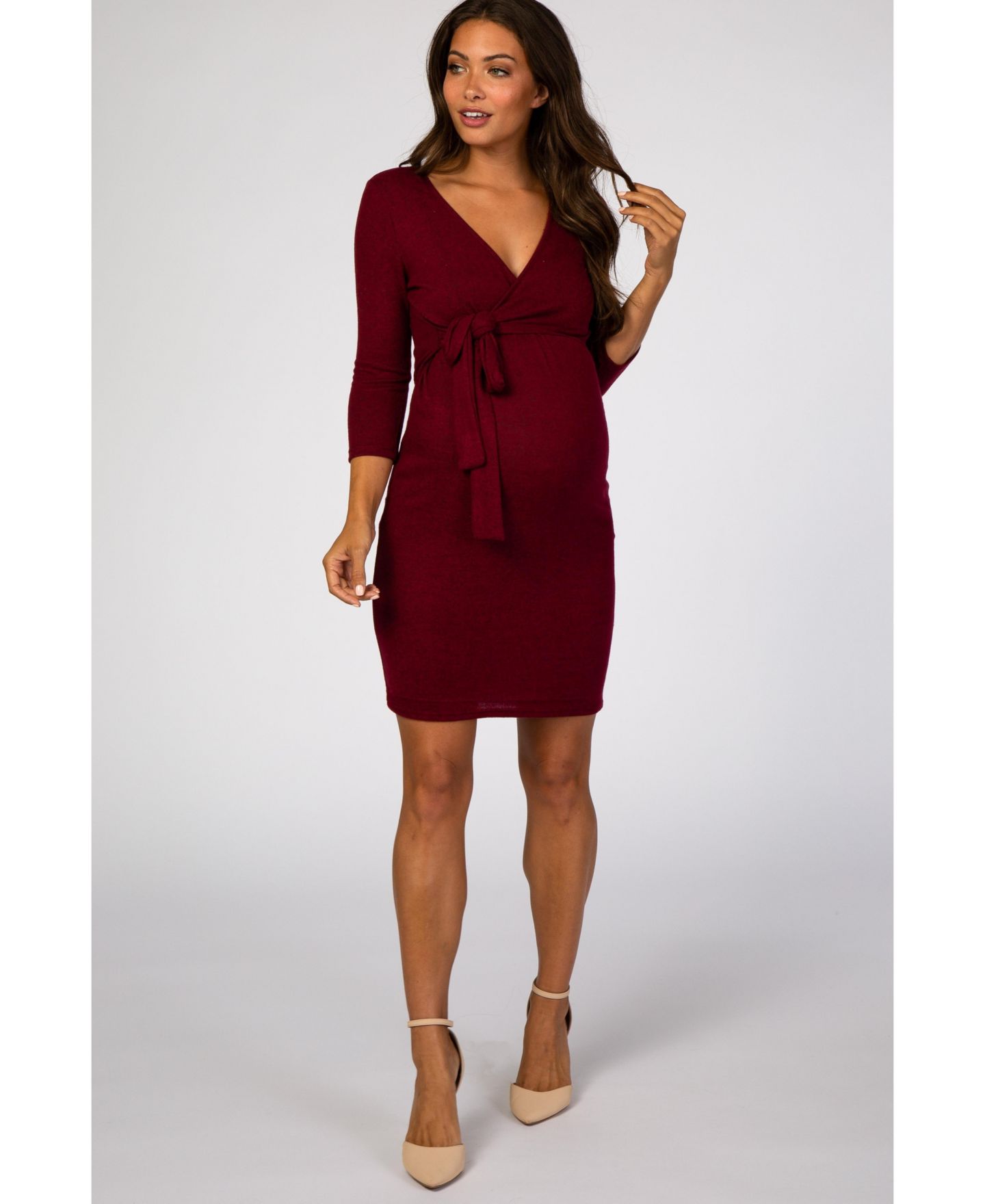 Женское платье Pinkblush Burgundy Brushed Knit Wrap Fitted Maternity/Nursing, цвет: Бордовый — фото 1